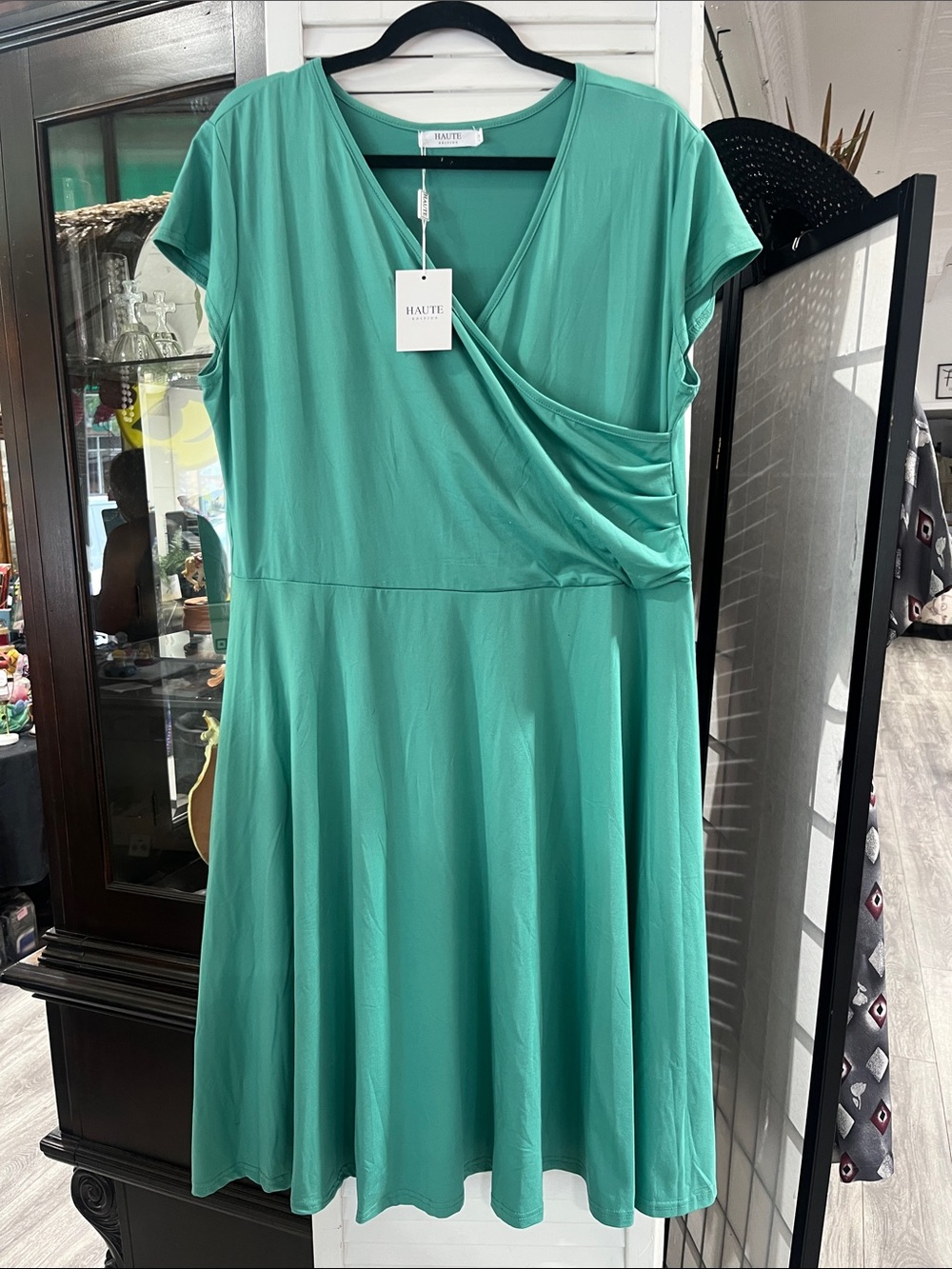 HAUTE edition Wrap-Front A-Line Dress in Teal Green